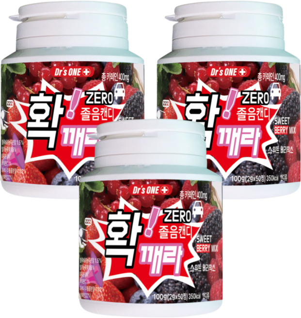 확깨라잠 비타민 졸음캔디 츄어블 50정 스위트 베리믹스맛 무설탕 졸음사탕 졸음방지 졸음번쩍 사탕 수험생필수품, 3개, 100g