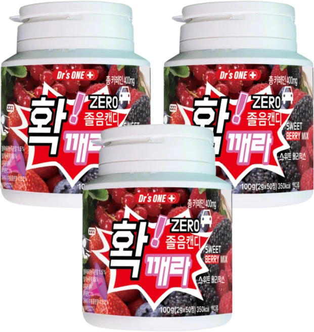 확깨라잠 비타민 졸음캔디 츄어블 50정 스위트 베리믹스맛 무설탕 졸음사탕 졸음방지 졸음번쩍 사탕 수험생필수품, 3개, 100g - 쿠팡