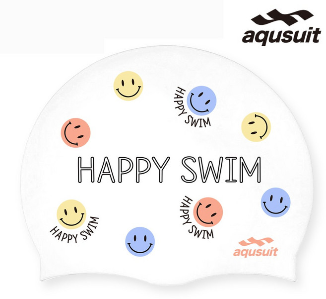 국내생산 아퀴스트 스마일 해피스윔 수영 모자 디자인 실리콘 수모, 1개, 오렌지