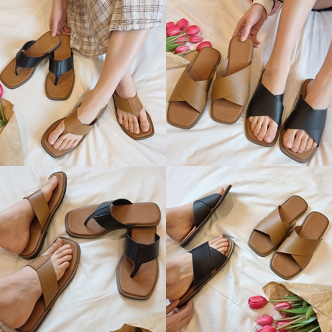 굽신 당일발송 커플 남자 여성 빅사이즈 소가죽 여름 쪼리 슬리퍼 1.5cm