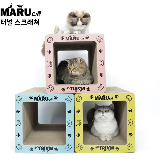 마루캣 터널스크래쳐 양면사용 고양이 숨숨집 스트레스 해소 발톱관리 골판지 스크래치 스크레처 반려묘 고양이 터널 대형 평판스크래쳐, 1개