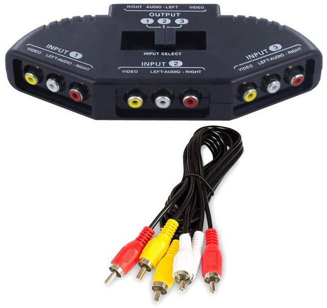 Rca 분배기 Av 스위치 박스 3 웨이 우수한 품질 콘센트 변환기 선택기 코드 및 오디오 D1u9, 01 A, 01 CN, 1개