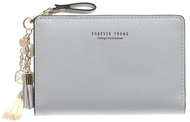 ONLYOU Forever young 포에버 영 가죽 심플 반지갑 반접이식 지퍼백 L자 지퍼 귀엽다 멋쟁이 심플 (지갑) 참 선물포장) (그레이)