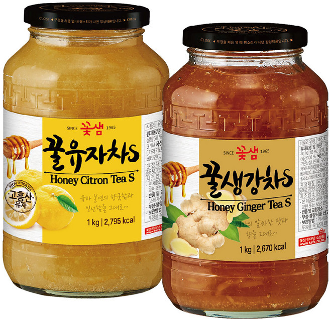 꽃샘 꿀유자차S 1kg + 꽃샘 꿀생강차S 1kg, 1개