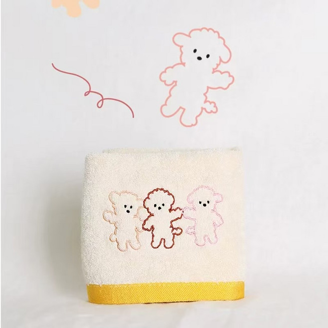 블랙체리 캐릭터 순면 자수 고리수건 2종 세트, 강아지, 2개