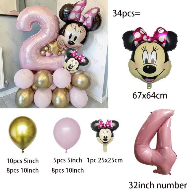 미키 미니 마우스 생일 파티 장식 풍선 샤워 에어 글로, 3. Number 4