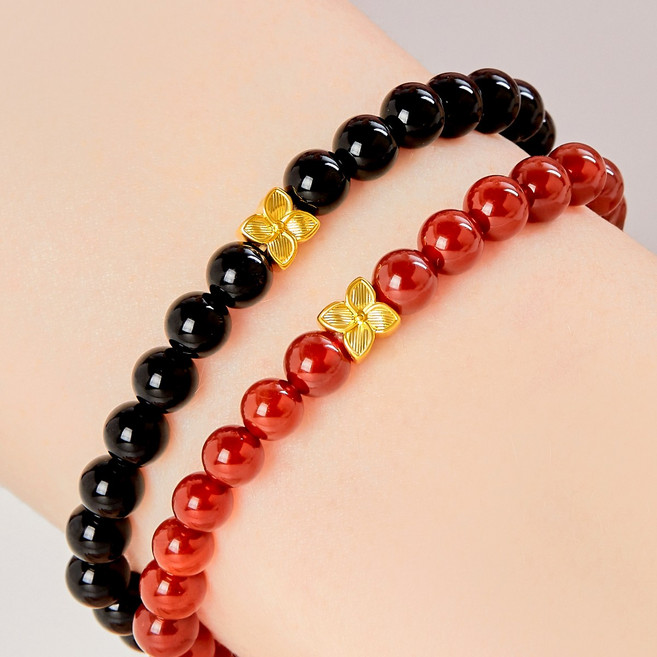 [러브넛] 24K골드 순금 연화 행운 천연 원석 오닉스 데일리 선물 팔찌 2컬러 택1