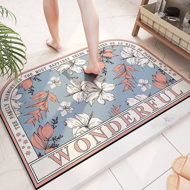 디아픽 플라워 발매트 규조토 주방 욕실 매트, 핑크, 1개