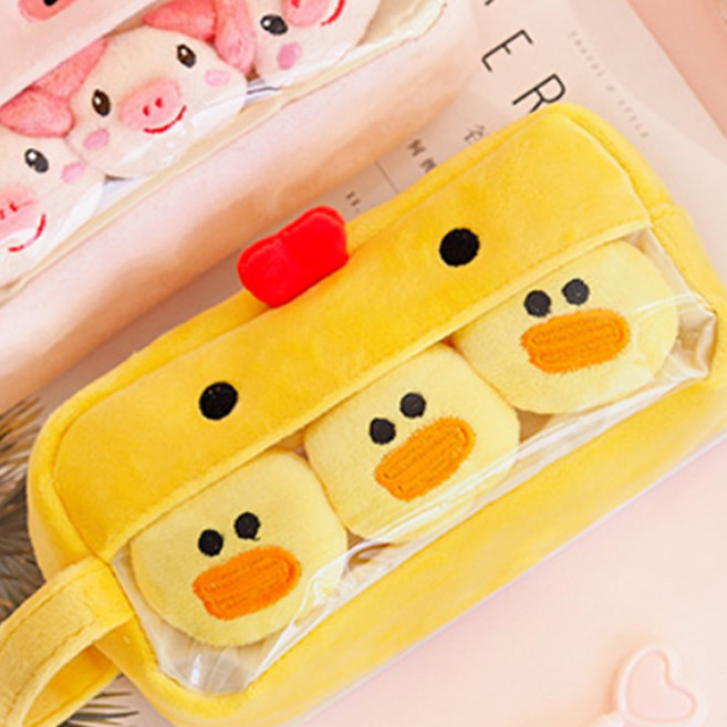 대용량 동물인형 파우치 필통 보부상, 1개, 꼬꼬(옐로우)