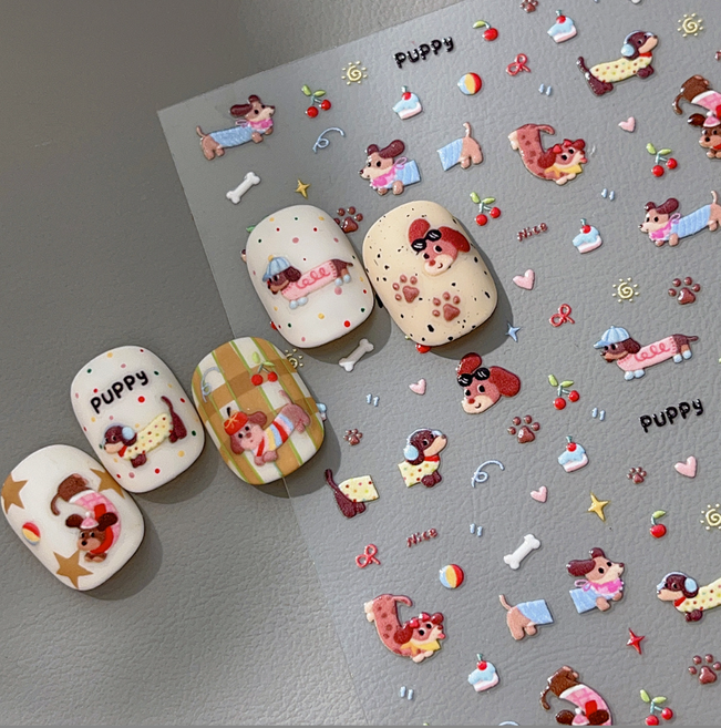 총총마켓 고퀄리티 네일 아트 스티커 닥스훈트 강아지 파티, 1개, 멀티컬러