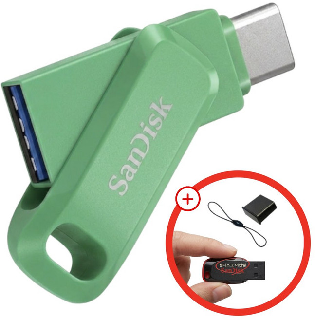 샌디스크 공식스토어 특별 구성 USB 메모리 SDDDC3 그린 + 무료각인&보호마개&고리줄 패키지, 1개, 256GB