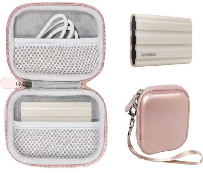 삼성 T7 쉴드 1TB 2TB 4TB 휴대용 SSD용 케이스백 케이스 핸디 오거나이저로즈 골드, Rose gold, 1개