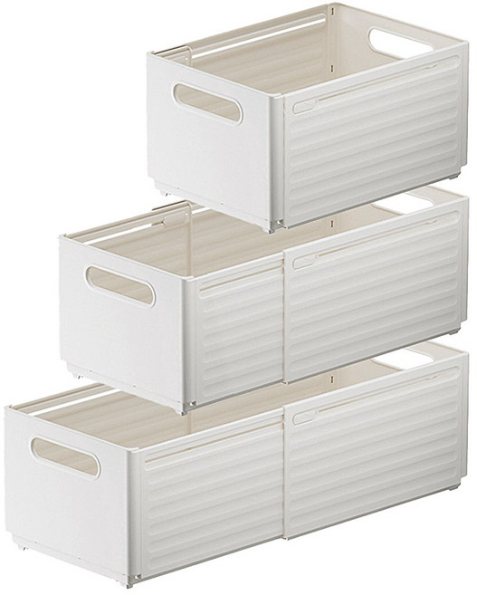 아모란나 다용도 길이조절 주방 수납 정리함, 3개, 화이트