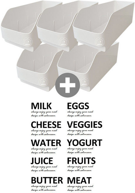 살림공간 롱롱 수납함 팬트리 주방 냉장고정리 + 밀크라벨, 5개, 화이트