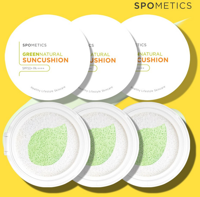 스포메틱스 그린네츄럴 무기자차 노세범 톤업 선쿠션 대용량 (본품3+리필3) SPF50+/PA++++, 6개, 25g