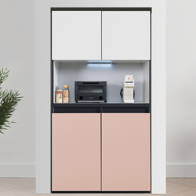 데코앤비 2단1000 빌트인 냉장고형 2단주방수납장 비스포크 오브제 홈카페 팬트리장, 크림화이트+로투스핑크