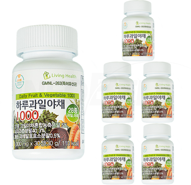 [TV홈쇼핑정품 인포벨]건강 간편 야채 한알 식이섬유 김형자 이영범 리빙헬스 하루 과일 야채 1000 유산균, 6개, 30g