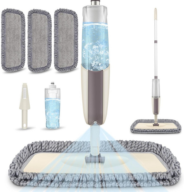 뷔이위이 스프레이 밀대 + 극세사 전용패드3개 + 다용도 클리너1개, 베이지, 1개