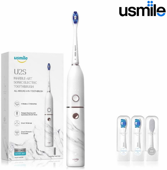 유스마일 4in1 올케어 완전방수 음파 전동칫솔 U2S, 화이트, 1개