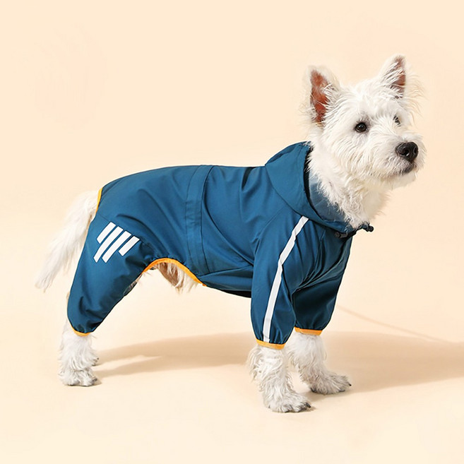 아띠꼴로 강아지 올인원 우비 애견 판초우비 반려견 레인코트 방수옷, 딥퍼블루, 1개