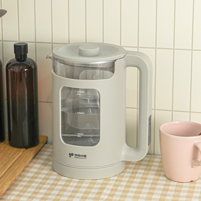 <신규특가>키친아트 온도조절 LED 유리 전기포트 1.5L, 베이지