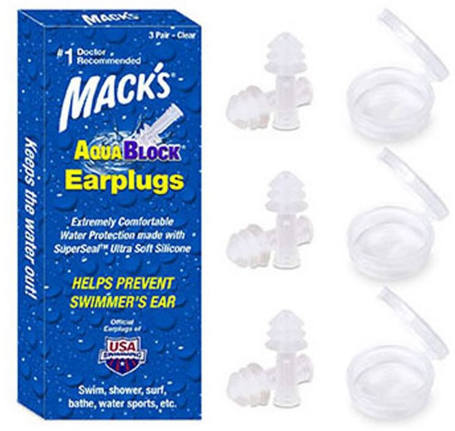 맥스 아쿠아블록 실리콘 수영 귀마개 투명색 3쌍 케이스 포함, 1세트