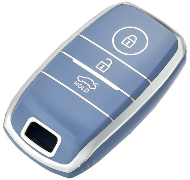 OFFCURVE TPU 기아 자동차 엣지라인 3버튼 모닝 레이 풀커버 스마트키 적용 키케이스 키홀터 +열쇠고리+번호판 다양한 컬러, 블루 실버