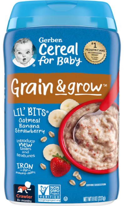 거버 Lil' Bits 오트밀 시리얼 베이비 바나나 딸기 8oz, 1개, 227g