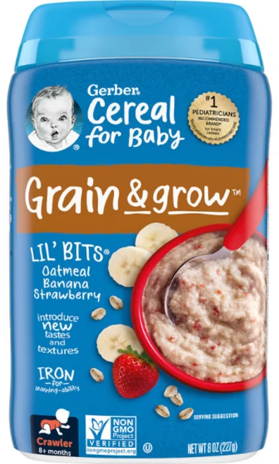 거버 Lil' Bits 오트밀 시리얼 베이비 바나나 딸기 8oz, 1개, 227g - 쿠팡