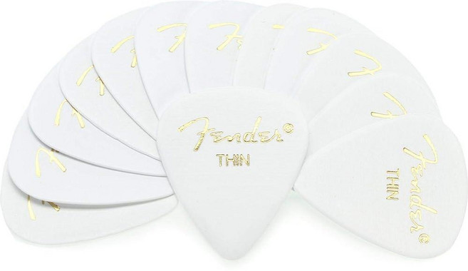 Fender 클래식 셀룰로이드 기타 피크 351 모양 액세서리 화이트 헤비 12팩 371767, 얇음, 12개