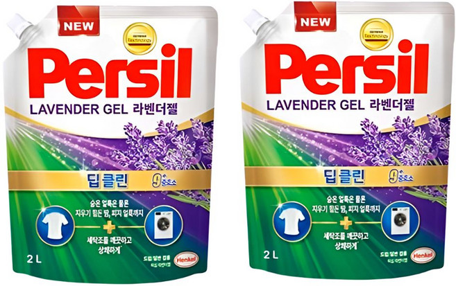 퍼실 딥클린 라벤더젤 겸용 리필, 2L, 2개