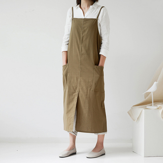 롱기장 원피스형 방수 면 어린이집 주방 카페 바리스타 앞치마, 그레이, 1개