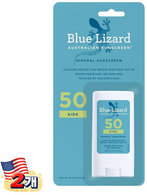 BLUE LIZARD 키즈 미네랄 선스크린 스틱 SPF50 14g 2개, 1개