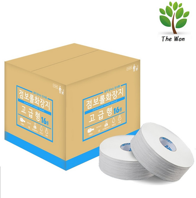 더원페이퍼 공장출고 2겹꽃무늬 엠보싱 점보롤 화장지 90M/ 업소용 휴지 1박스16롤, 90m, 1롤, 16개