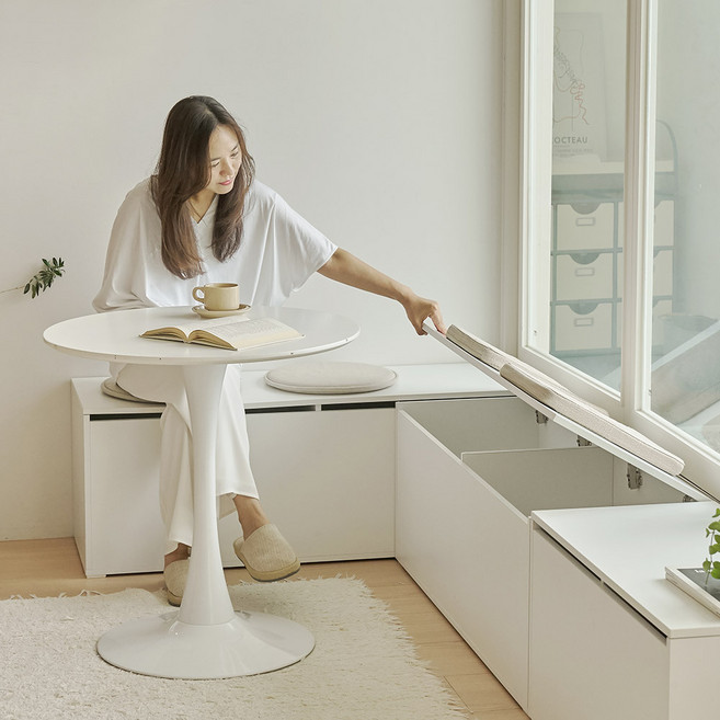 아씨방가구 베라 거실 수납 벤치 스툴 의자 세트 2000, 멀바우 화이트