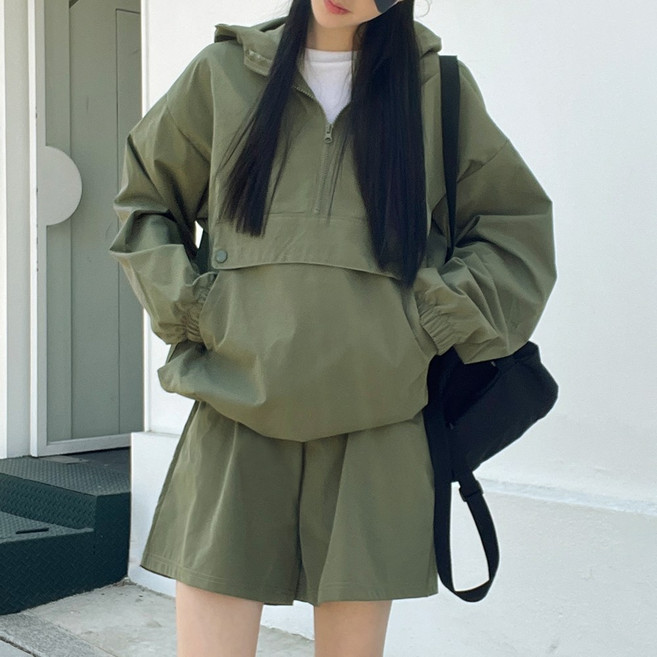 잇진 여성 후디 반집업 아노락 팬츠 바스락 원단 트레이닝 세트