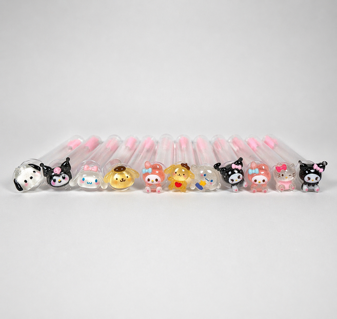 산리오 휴대용 속눈썹 브러쉬 마스카라 브러시 케이스형 아이래쉬 브러쉬, 10개, 랜덤