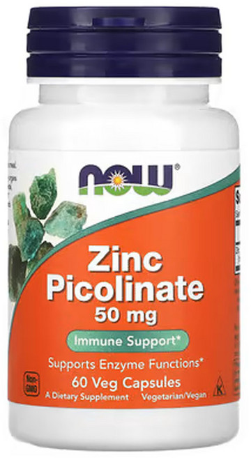 NOW Foods 아연 피콜리네이트 50mg 베지 캡슐 60정, 1개
