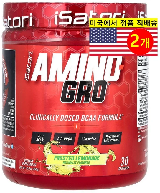 iSatori Amino-GRO BCAA Frosted Lemonade 이사토리 아미노 그로 BCAA 프로스티드 레모네이드 300g 2팩, 프로스티드레모네이드, 2개 - 쿠팡