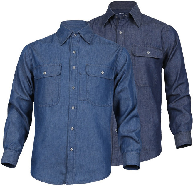 늑대와여우 [1+1] 남성 봄 여름 청남방 작업복 캐주얼 데님셔츠 빅사이즈