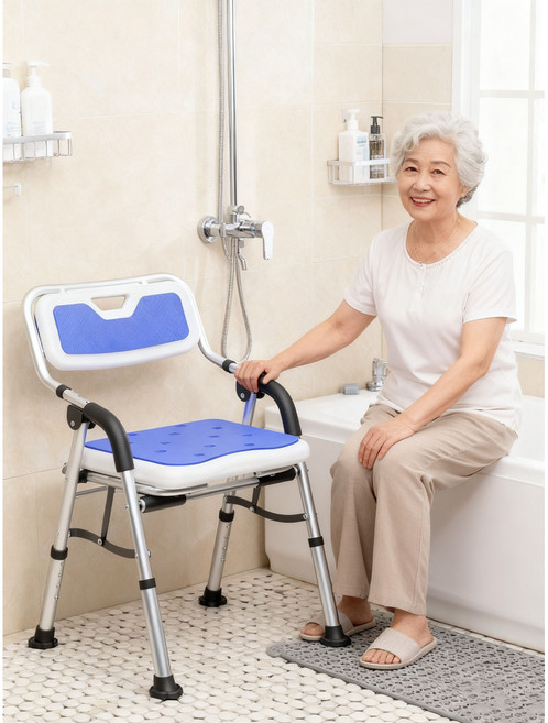 환자 욕실 샤워의자 욕실 의자 등받이 노인 목욕의자 등받이 어르신 미끄럼방지 접이식, 블루, 1개