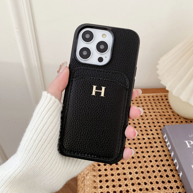 適用於 Apple iPhone 17 Pro Max 荔枝紋卡包插卡手機殼, 1個, 荔枝紋全包卡包插卡H黑色