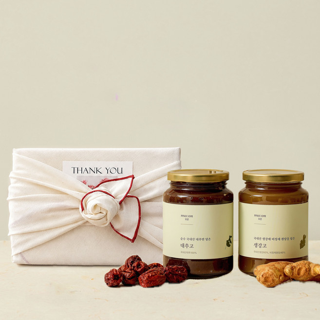 [대추고 생강고 세트] 무설탕 대추차 생강차 부모님 건강 선물, 500g, 1세트, 2개입, [보자기 포장]생강고+생강고