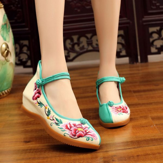 할머니 선물 전통 꽃신 여성 한복 꽃 신발 혼례 폐백 웨딩 굽높은 통굽 양반 플랫 구두