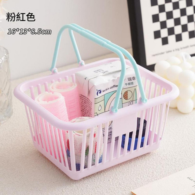 迷你桌面收納筐 馬卡龍色系, 1個裝 粉色16*13*8.5cm 奶油繫馬卡龍收納籃, 8.5個