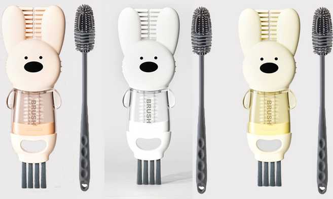 리얼피키 보온병 틈새청소용 브러시, 1세트, 옐로우+핑크+화이트