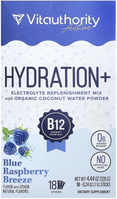 효과가 좋은 Vitauthority Active 하이드레이션+ 블루 라즈베리 브리즈 18개 스틱당 7g(0.24oz) 최저가격, VitauthorityActive하이드레이션블루라즈베리 - 쿠팡