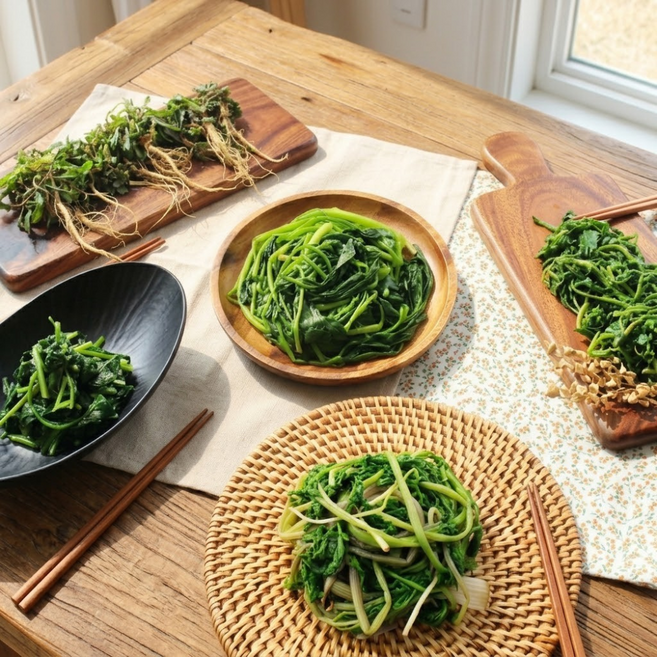 국산 나물모듬 제철나물 데친나물 냉이 취나물 비름 참나물 세트, 4개, 200g