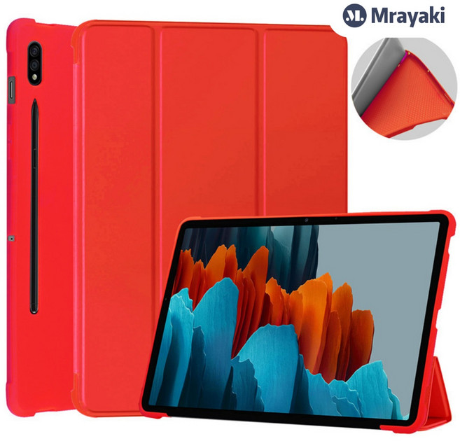 미라야키 갤럭시탭s8케이스 실리콘 핸드폰 거치대 심플하다 경전 전체 덮어쓰기 탭s8케이스, 붉은색, 1개
