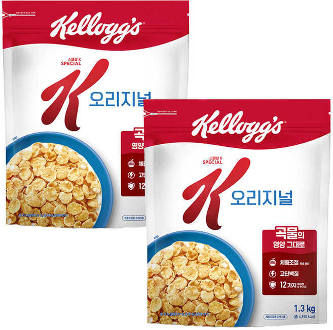 켈로그 스페셜 K 오리지널 대용량 씨리얼 고단백 체중조절, 1.3kg, 2개